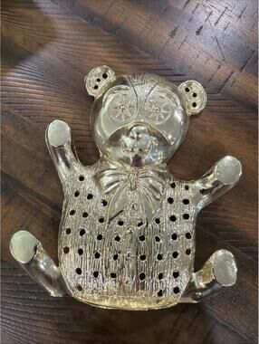 Vintage TORINO Gold Tone Trippy Teddy Bear Earring Tree Holder Display Stand